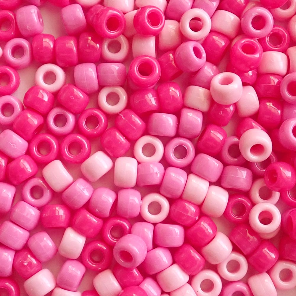 Pink Fusion Opaque Mix Plastic Pony Beads 6 x 9mm, 500 beads