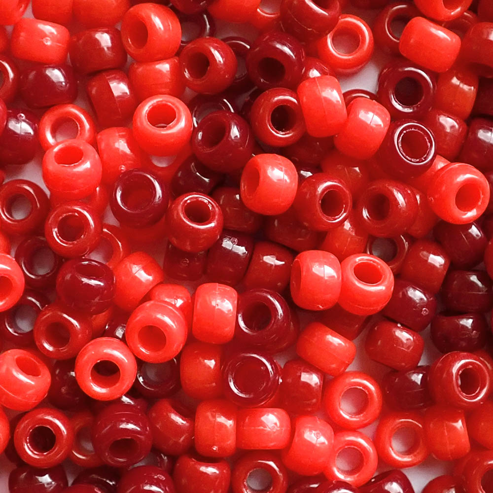 Red Opaque Mix Plastic Pony Beads, 6x9mm, 500 beads