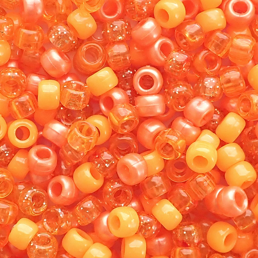 Orange Mix Plastic Pony Beads. Size 6 x 9 mm. Craft Beads. Made in the USA. Bulk Pack.