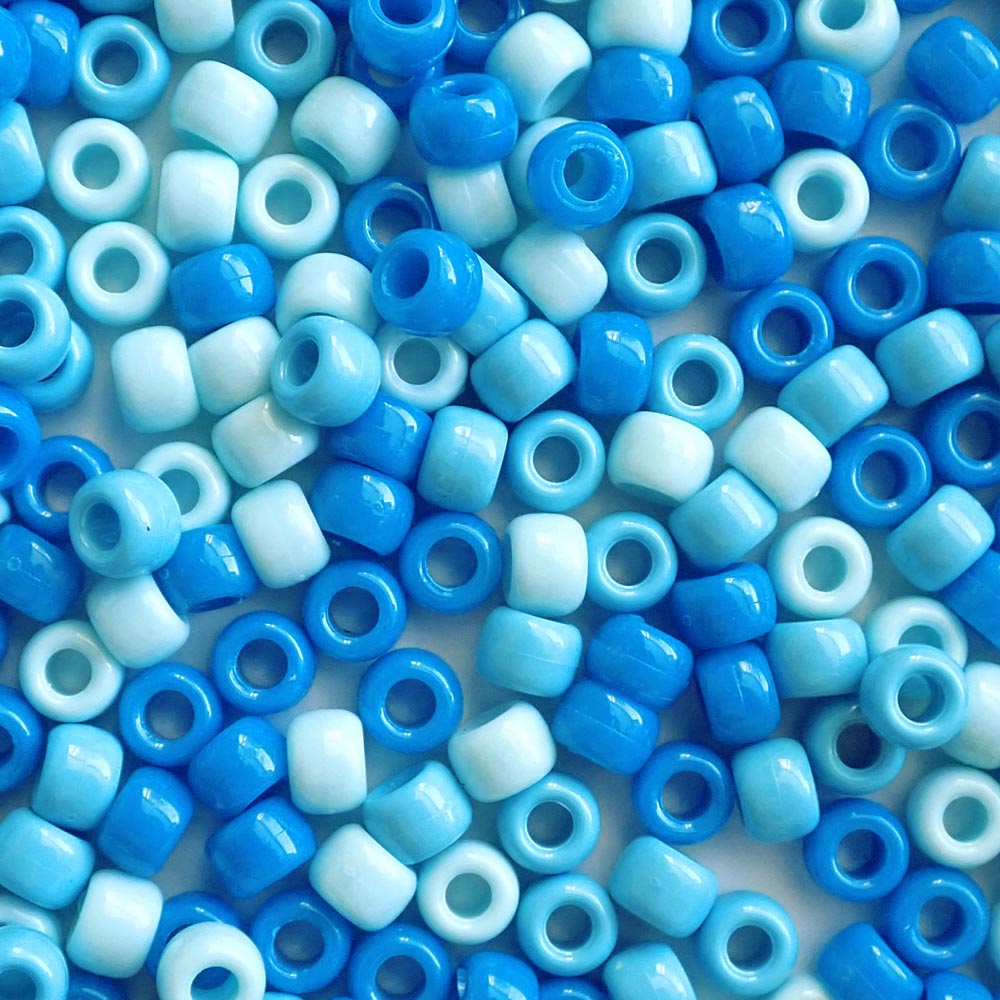 Blue Skies Mix Plastic Pony Beads 6 x 9mm, 500 beads