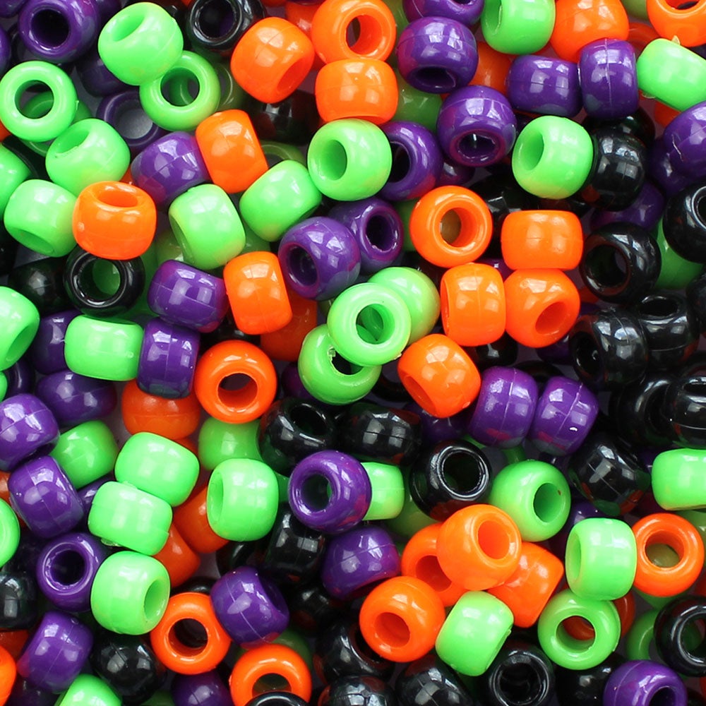 Halloween Opaque Mix Plastic Pony Beads. Size 6 x 9 mm. Craft Beads. Made in the USA. Bulk Pack.