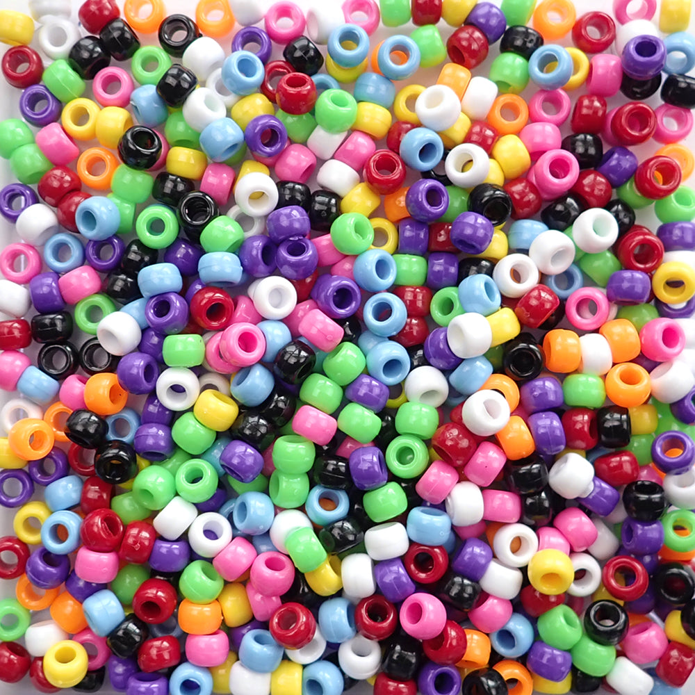 Classic Opaque Mix Plastic Pony Beads 6 x 9mm, 250 beads