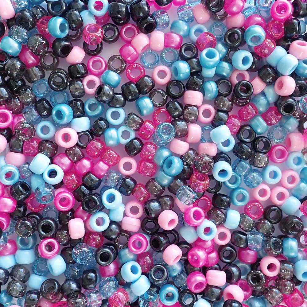 Confetti Pop Mix Plastic Pony Beads 6 x 9mm, 500 beads