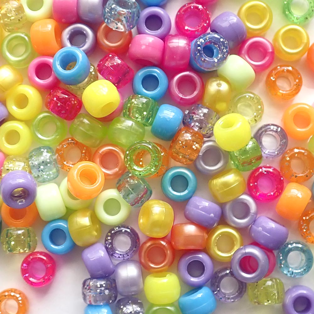 Neon Princess Mix Plastic Pony Beads 6 x 9mm, 500 beads