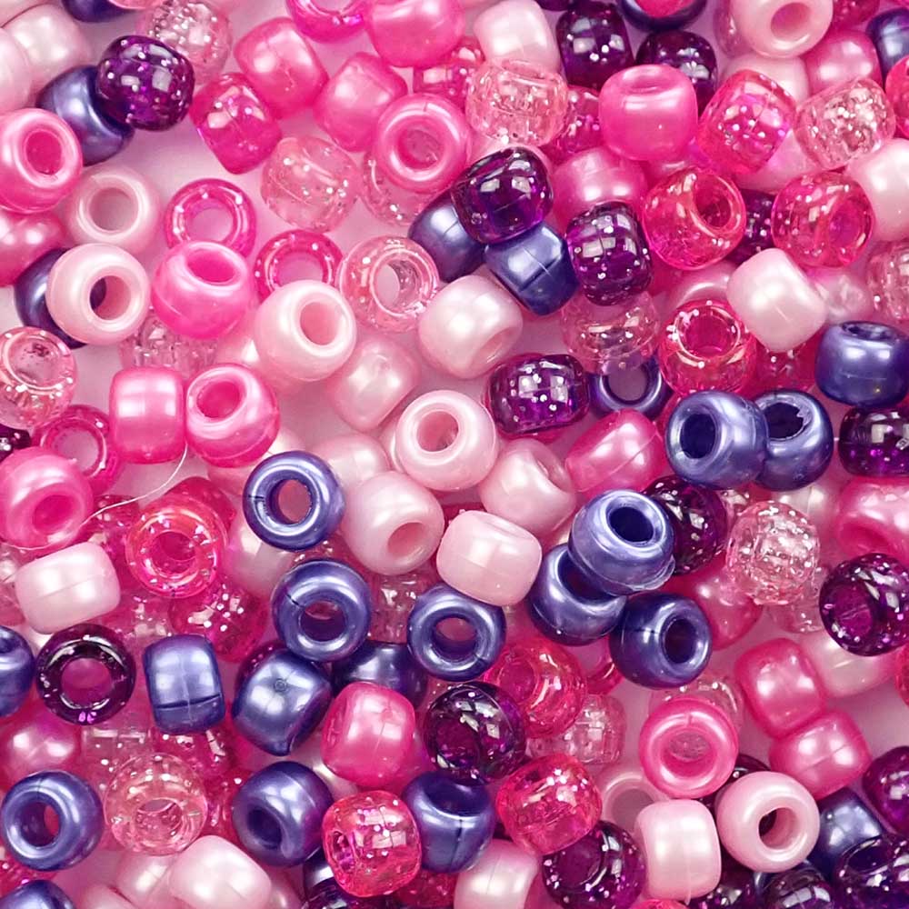 Pink &amp; Purple Mix Plastic Pony Beads. Size 6 x 9 mm. Craft Beads. Made in the USA. Bulk Pack.