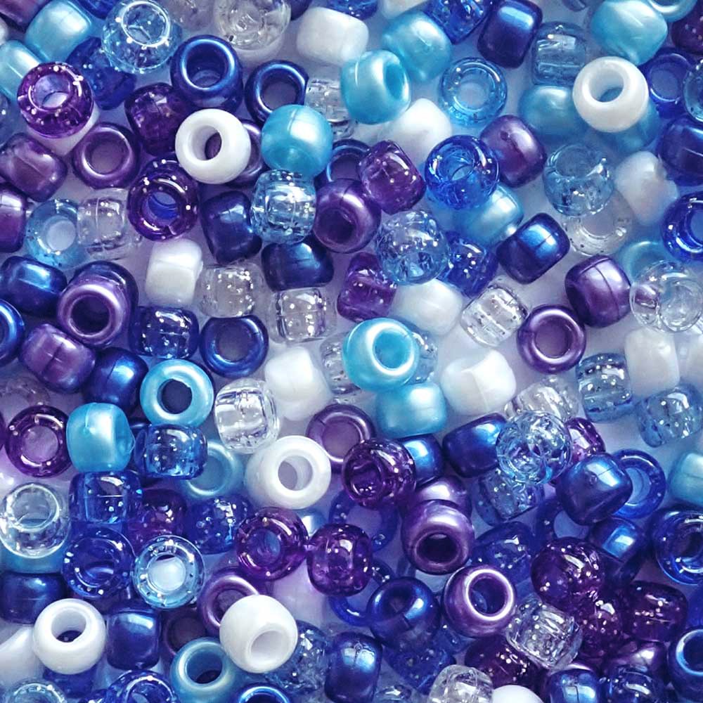 Pony Bead Mix of Blue, Purple shades with other complimentary colors