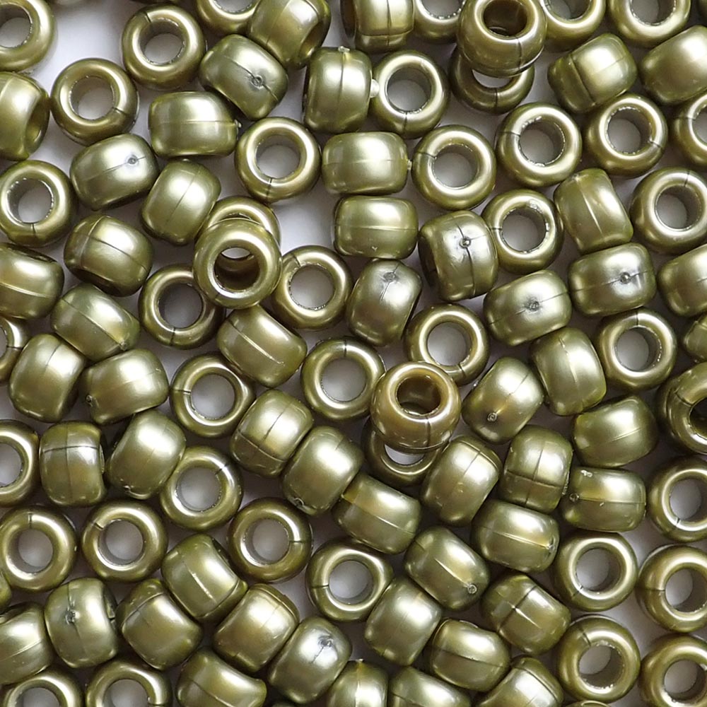 Olivine Green Pearl Plastic Pony Beads, 6x9mm, 500 beads