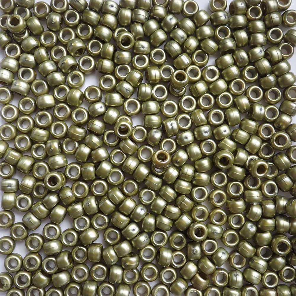 Olivine Green Pearl Plastic Pony Beads, 6x9mm, 500 beads