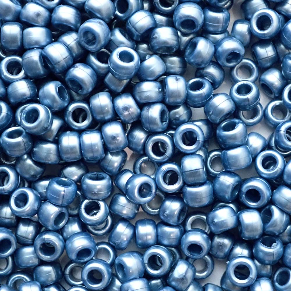 Medium Denim Blue Pearl Plastic Pony Beads 6 x 9mm, about 100 beads