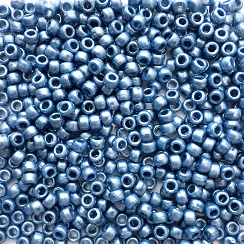 Medium Denim Blue Pearl Plastic Pony Beads 6 x 9mm, about 100 beads