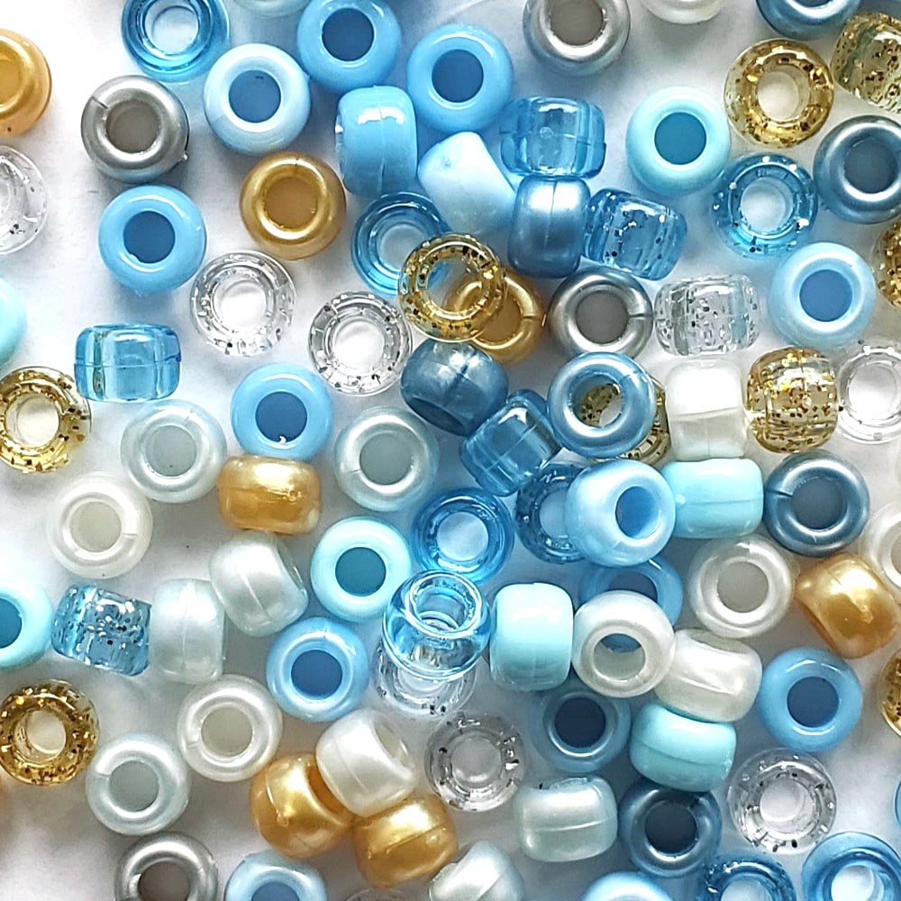 Princess Light Blue Mix Plastic Pony Beads 6 x 9mm, 500 beads
