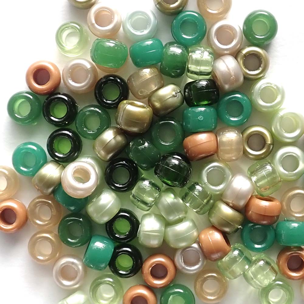 Boho Greens Earth Tones Mix Plastic Pony Beads 6 x 9mm, 500 beads