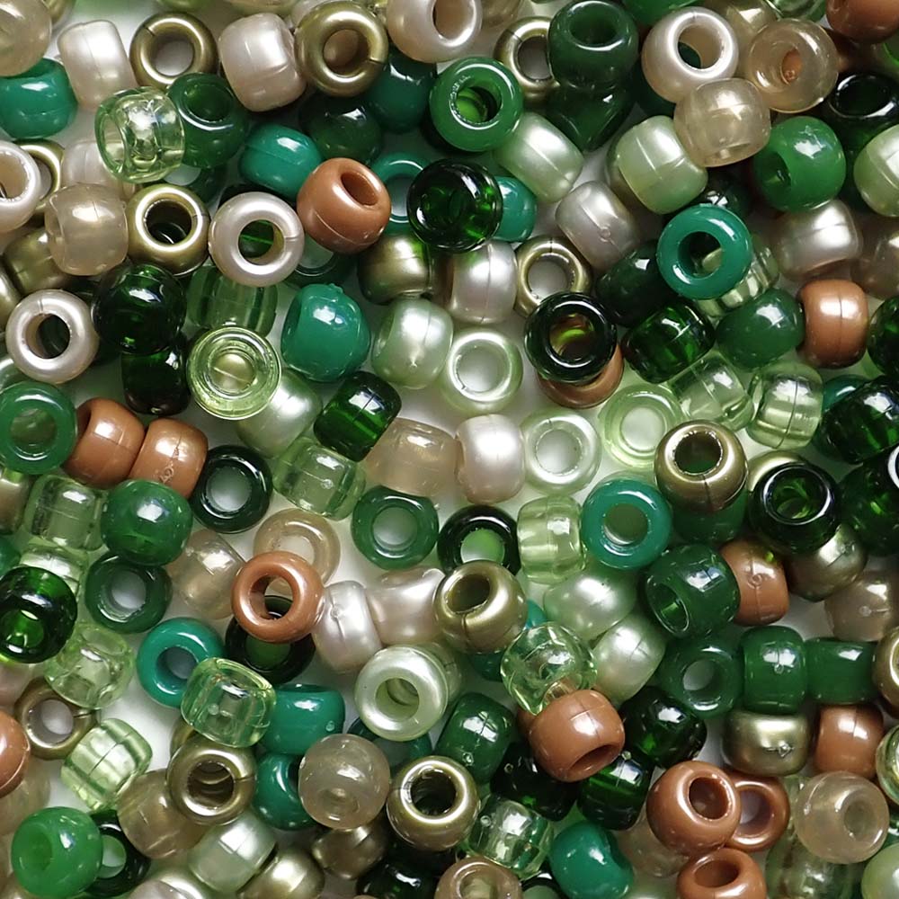 Boho Greens Earth Tones Mix Plastic Pony Beads, 6x9mm, 500 beads