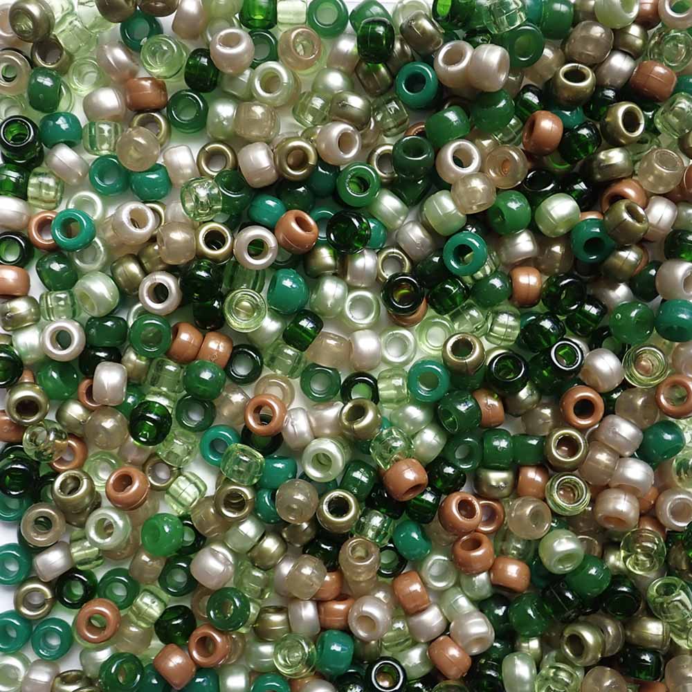 Boho Greens Earth Tones Mix Plastic Pony Beads, 6x9mm, 500 beads