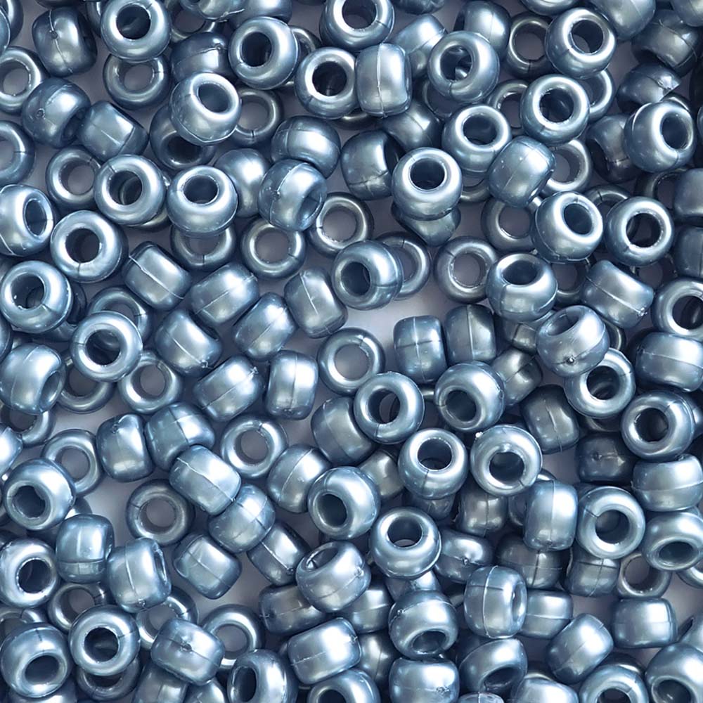 Dark Steel Blue Pearl Plastic Pony Beads. Size 6 x 9 mm. Craft Beads. Bulk Pack.