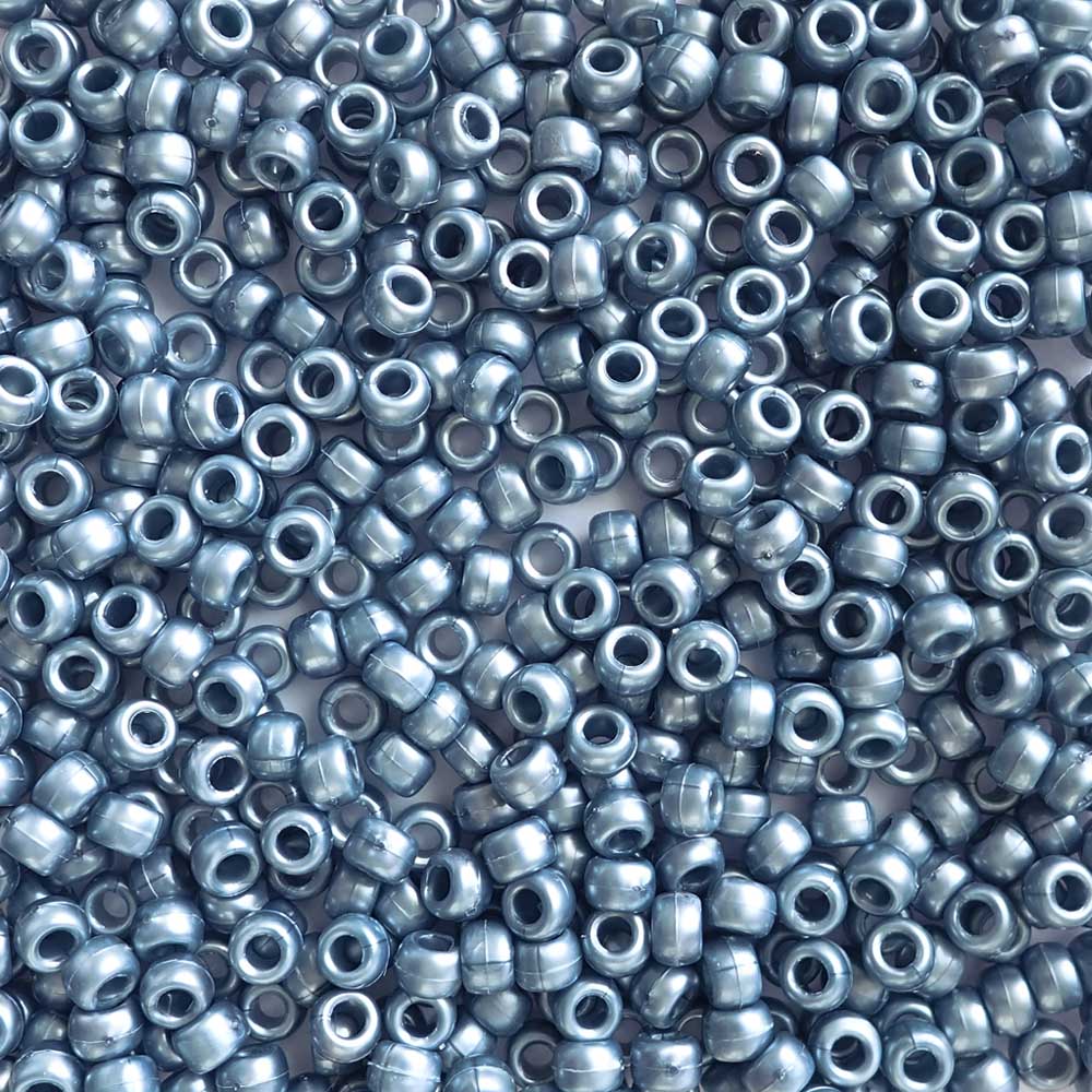 Dark Steel Blue Pearl Plastic Pony Beads. Size 6 x 9 mm. Craft Beads.