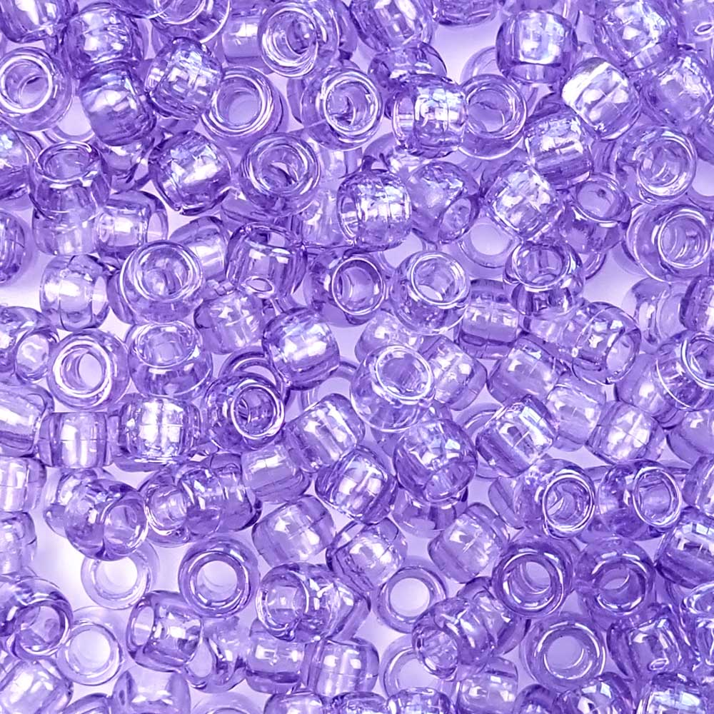 Medium Amethyst Purple Transparent Plastic Pony Beads. Size 6 x 9 mm. Craft Beads. Bulk Pack.