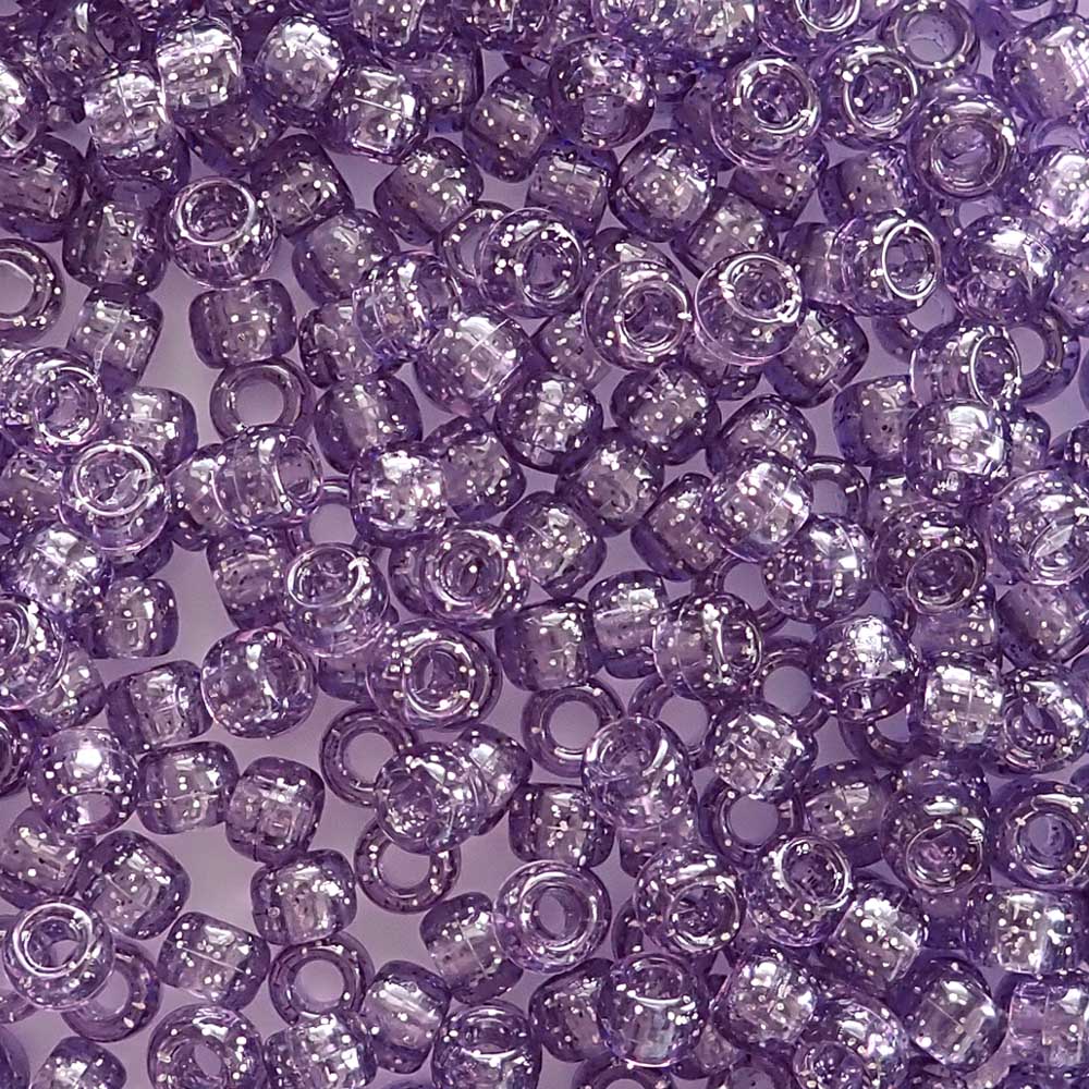 Vintage Amethyst Purple Glitter Plastic Pony Beads. Size 6 x 9 mm. Craft Beads. Bulk Pack.