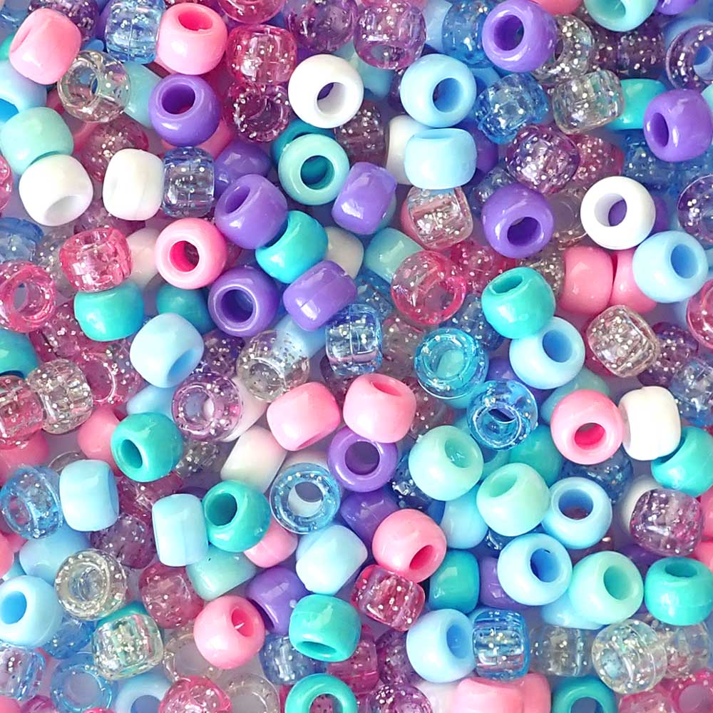 Mermaid Mix Plastic Pony Beads. Size 6 x 9 mm. Craft Beads. Made in the USA. Bulk Pack.