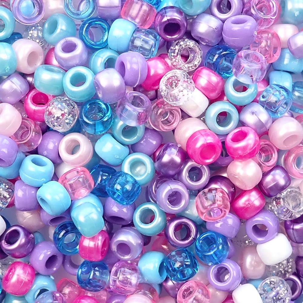 Princess Color Mix Plastic Pony Beads. Size 6 x 9 mm. Craft Beads. Made in the USA. Bulk Pack.