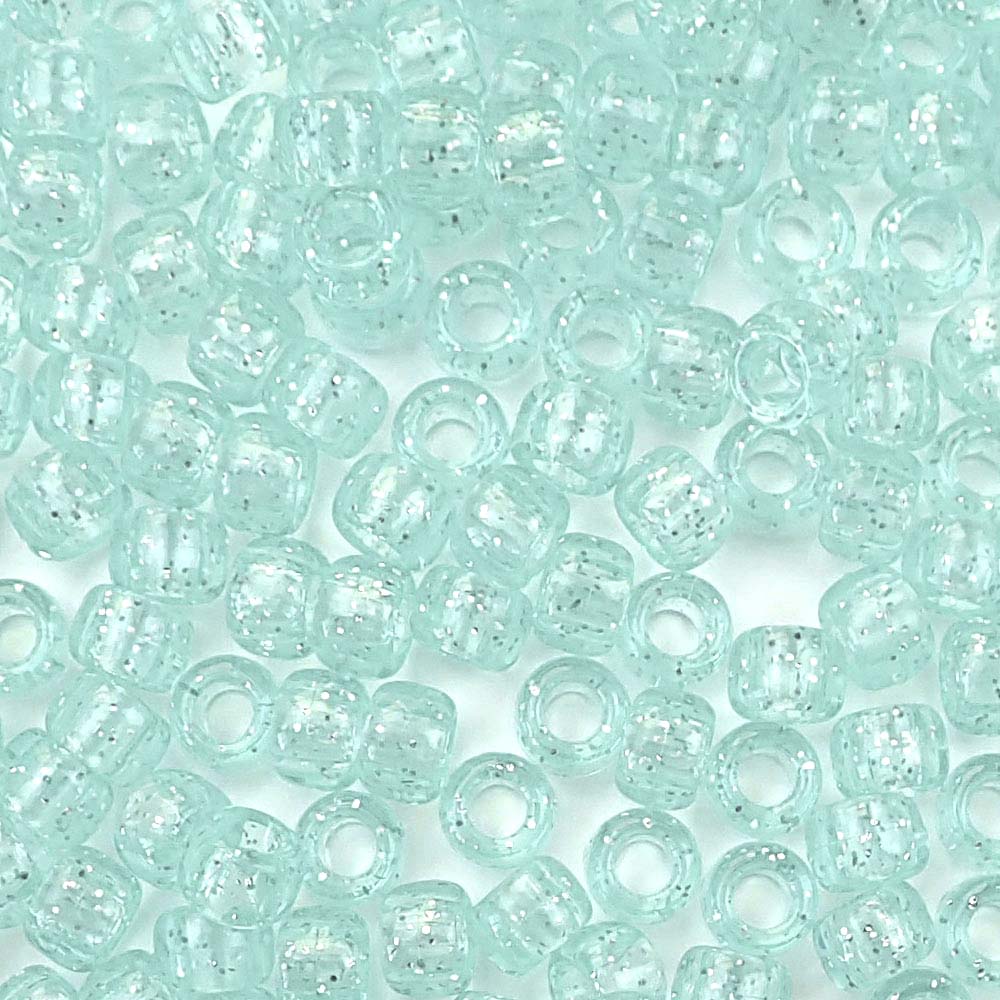Pale Sea Green Glitter Plastic Pony Beads 6 x 9mm, 500 beads