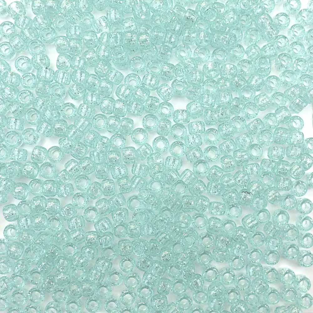 Pale Sea Green Glitter Plastic Pony Beads 6 x 9mm, 500 beads