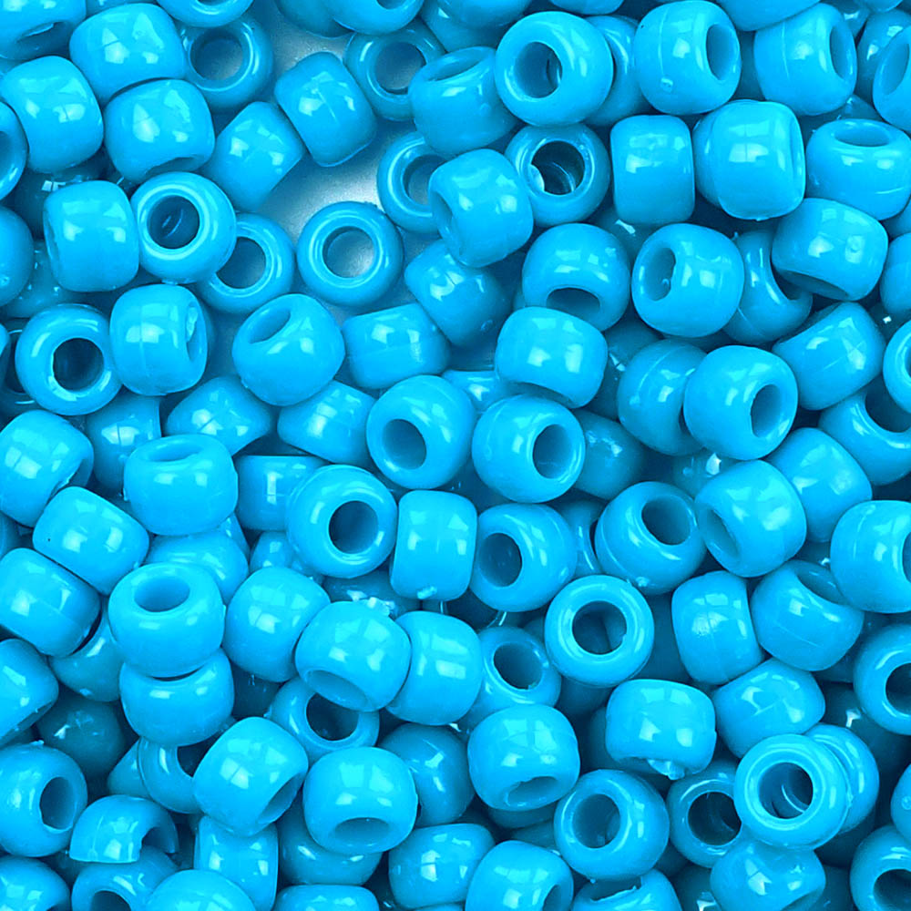 Tropic Blue Plastic Pony Beads. Size 6 x 9 mm. Craft Beads. Bulk Pack.