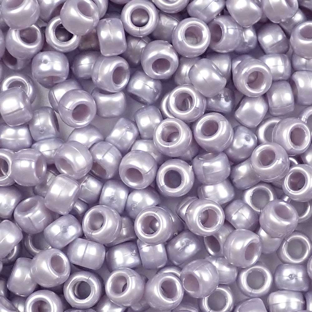 Medium Lavender Pearl Plastic Pony Beads. Size 6 x 9 mm. Craft Beads. Bulk Pack.