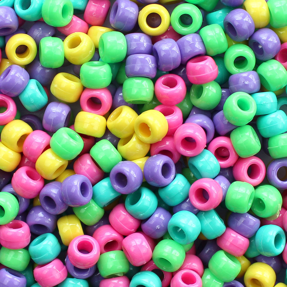 Sweetheart Opaque Mix Plastic Pony Beads. Size 6 x 9 mm. Craft Beads. Made in the USA. Bulk Pack.