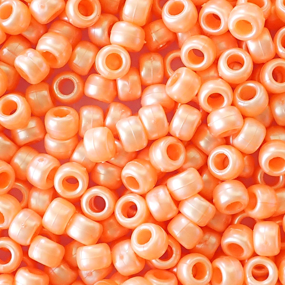 Apricot Orange Pearl Plastic Pony Beads. Size 6 x 9 mm. Craft Beads. Bulk Pack.