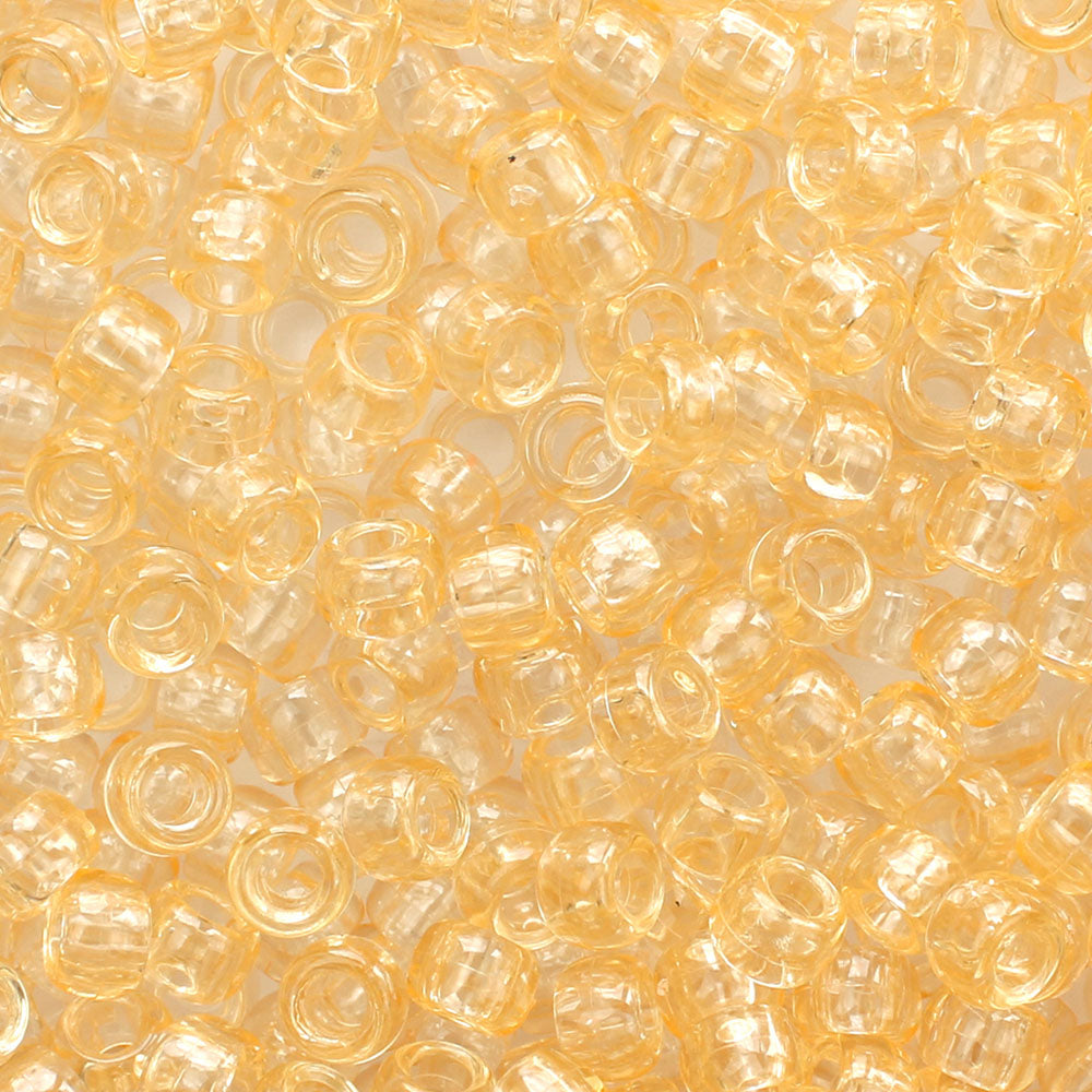 Light Apricot Transparent Plastic Pony Beads. Size 6 x 9 mm. Craft Beads. Bulk Pack.