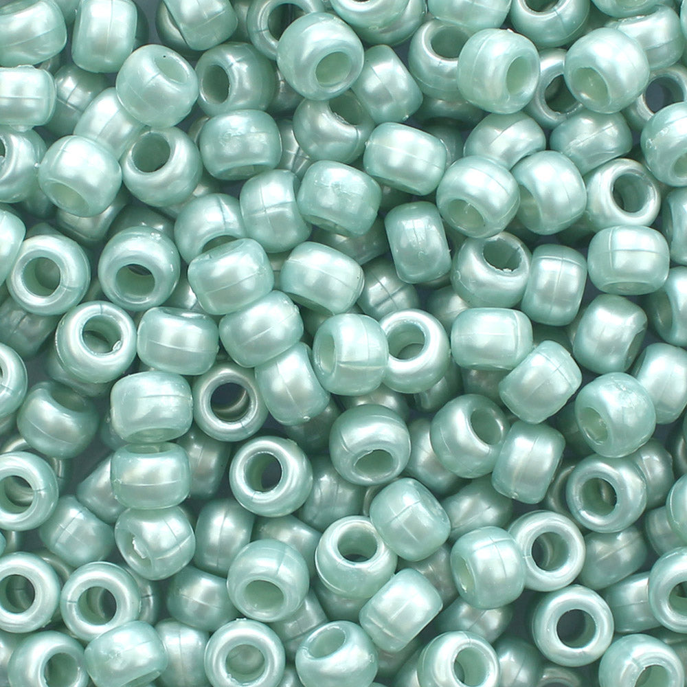 Dark Sea Green Pearl Plastic Pony Beads. Size 6 x 9 mm. Craft Beads. Bulk Pack.