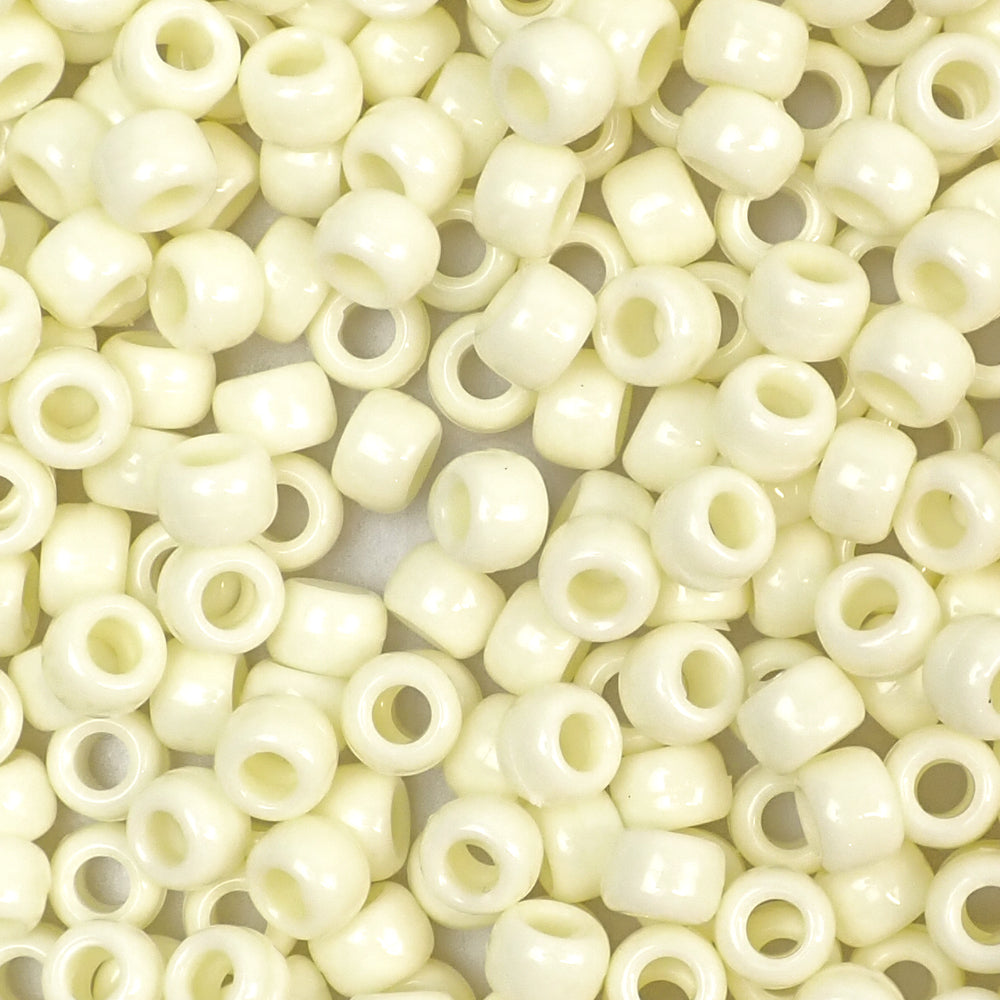 Pale Yellow Plastic Pony Beads. Size 6 x 9 mm. Craft Beads. Bulk Pack.