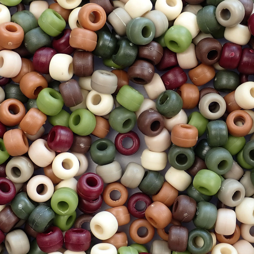 Matte Camouflage Mix Plastic Pony Beads. Size 6 x 9 mm. Craft Beads. Made in the USA. Bulk Pack.