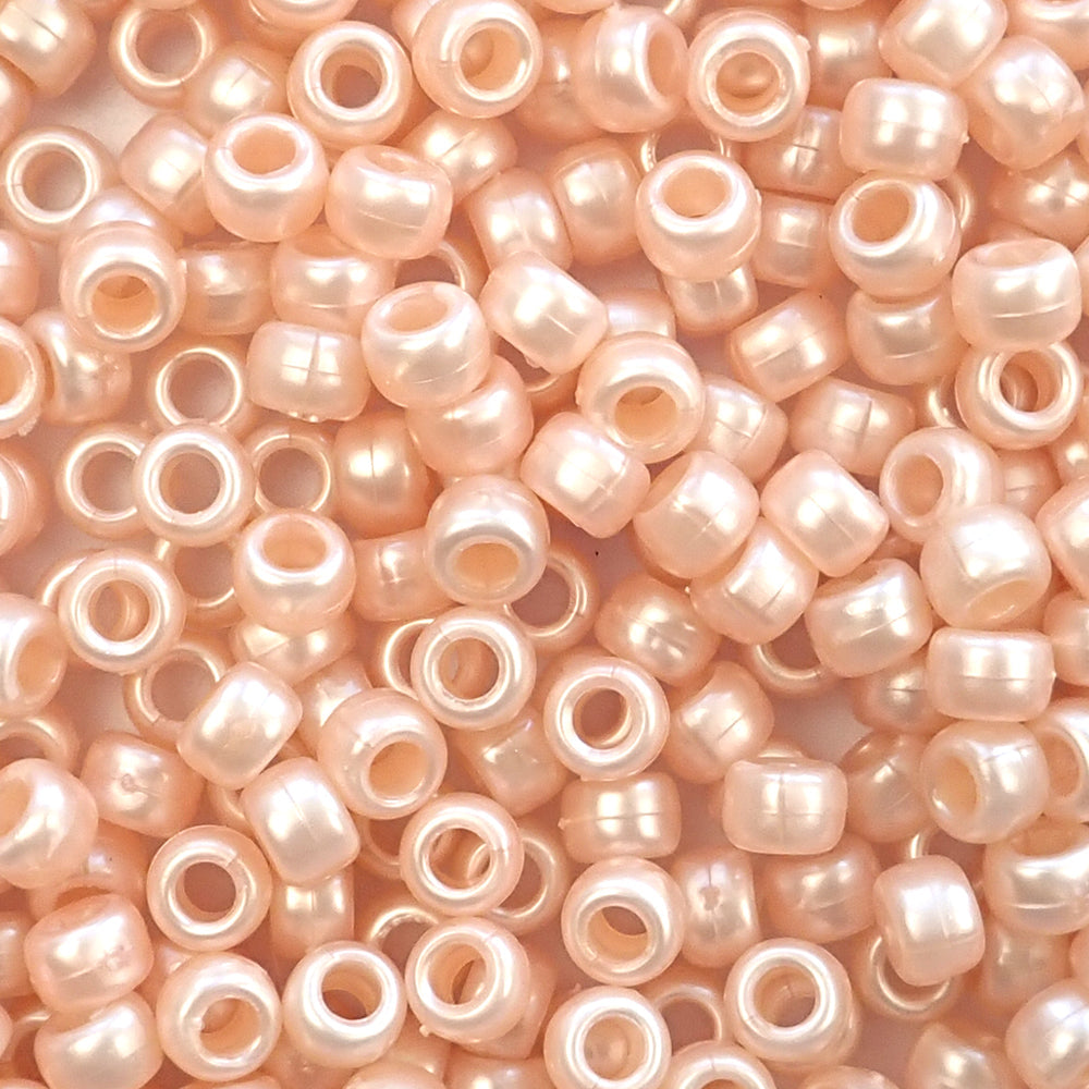 Light Peach Pearl Plastic Pony Beads. Size 6 x 9 mm. Craft Beads. Bulk Pack.