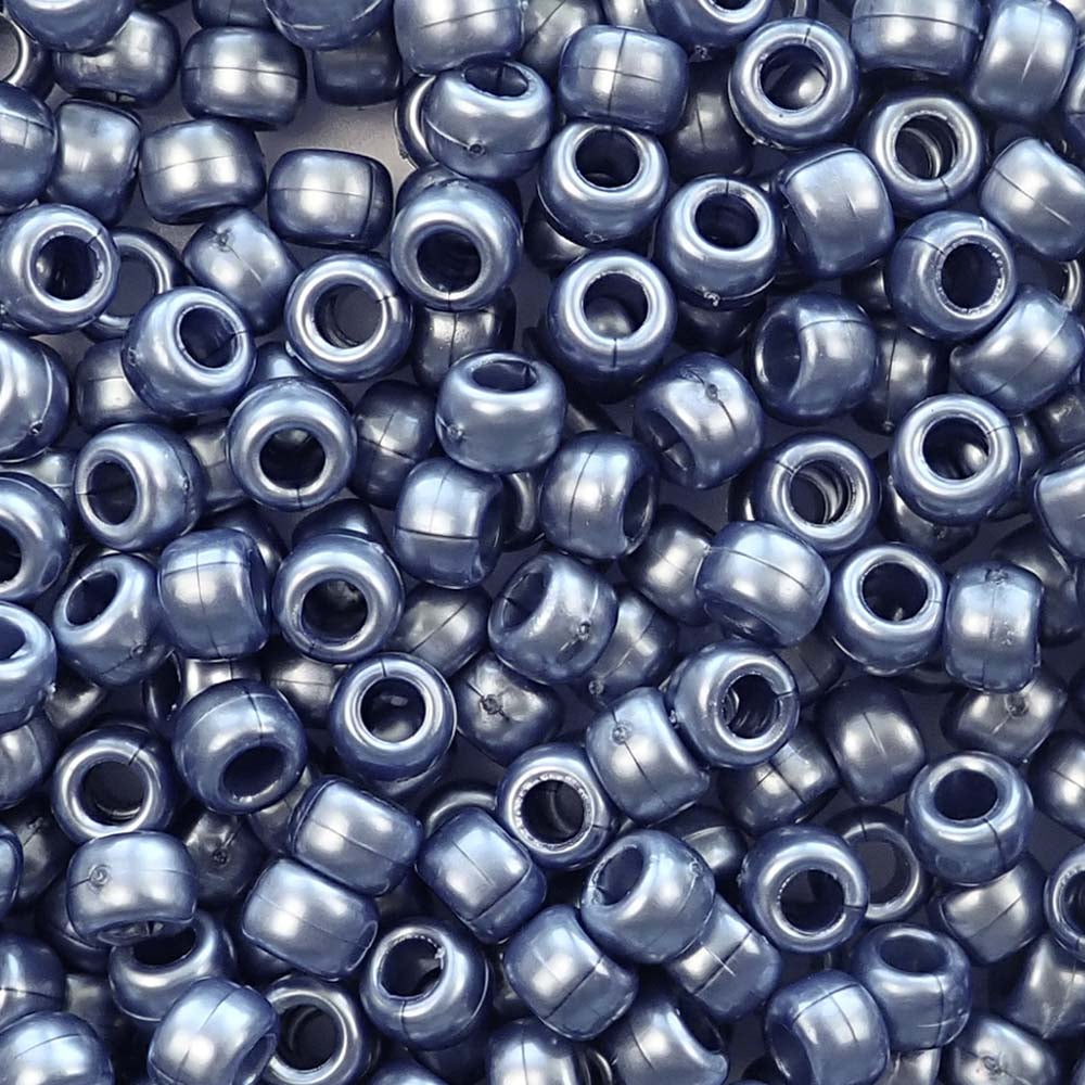 Medium Montana Blue Pearl Plastic Pony Beads. Size 6 x 9 mm. Craft Beads. Bulk Pack.