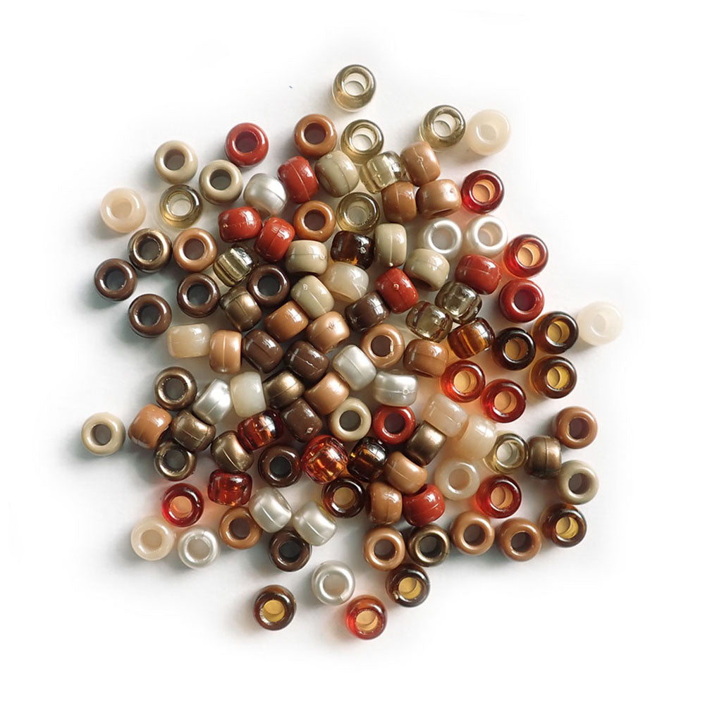Boho Browns Earth Tones Mix Plastic Pony Beads 6 x 9mm, 500 beads