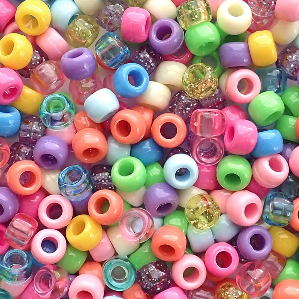 Sweet Confetti Mix Plastic Pony Beads. Size 6 x 9 mm. Craft Beads. Made in the USA. Bulk Pack.