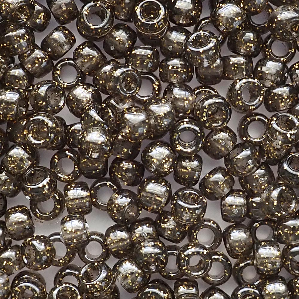 Jet Black Gold Glitter Plastic Pony Beads 6 x 9mm, 500 beads