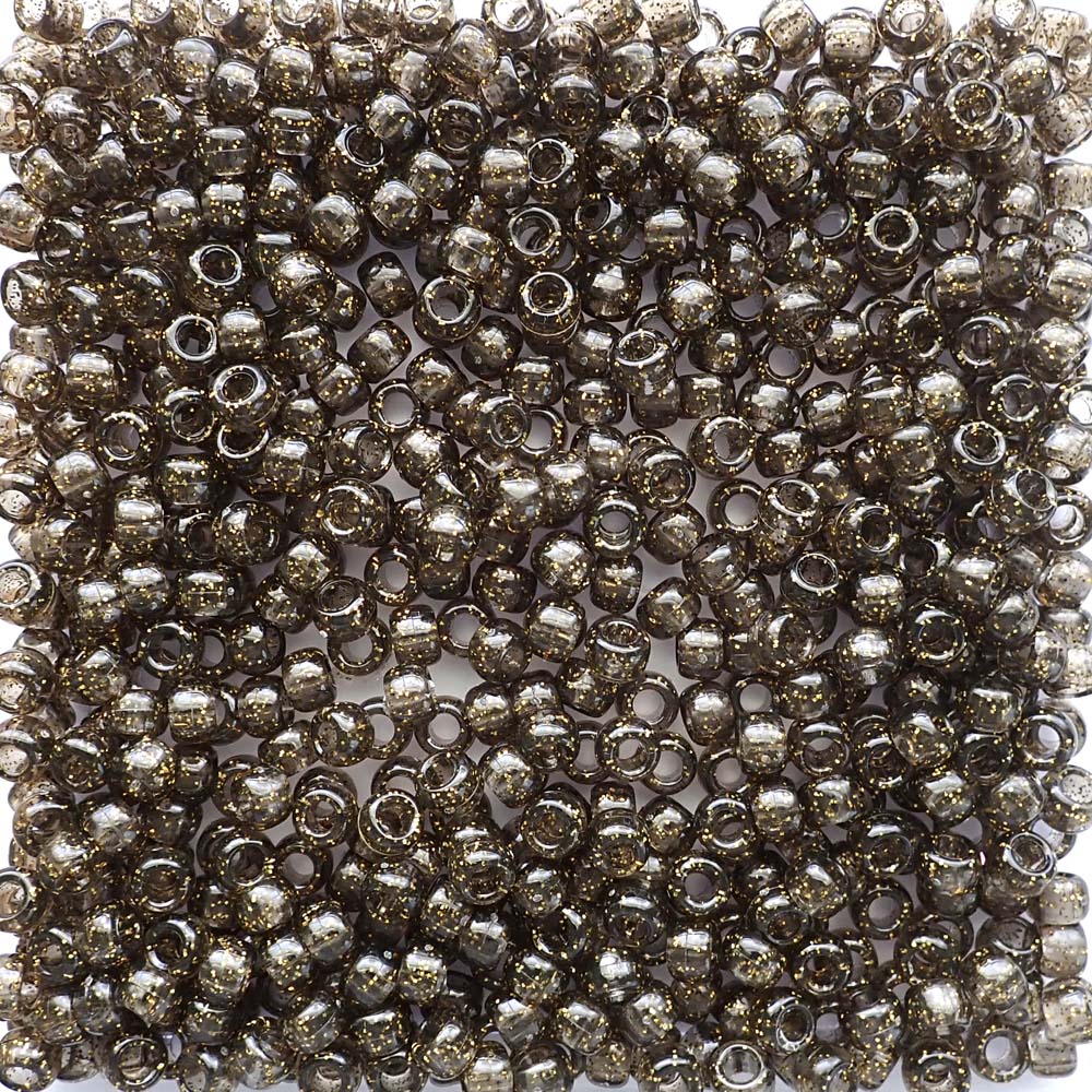 Jet Black Gold Glitter Plastic Pony Beads 6 x 9mm, 500 beads