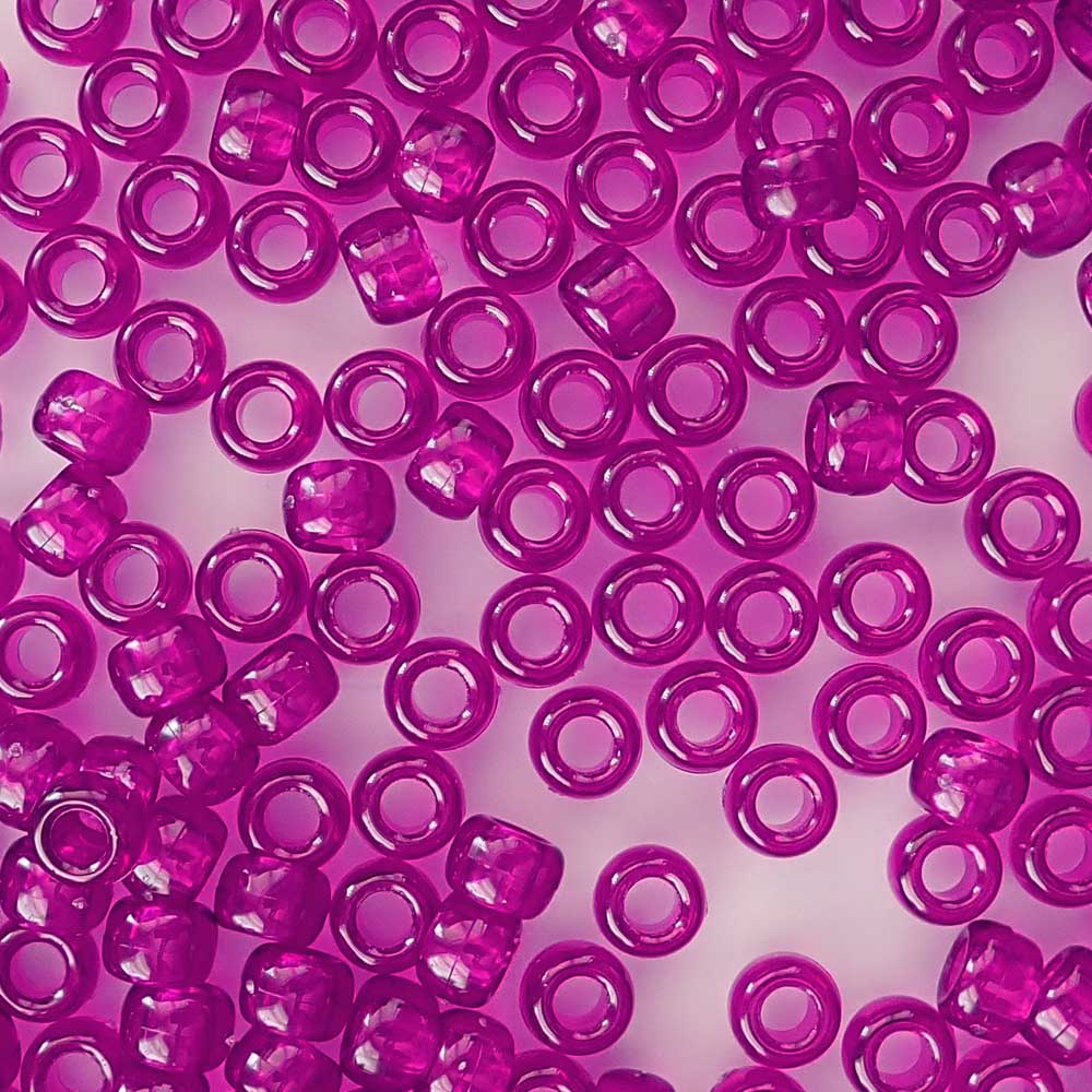 Dark Berry Pink Transparent Plastic Pony Beads. Size 6 x 9 mm. Craft Beads. Bulk Pack.