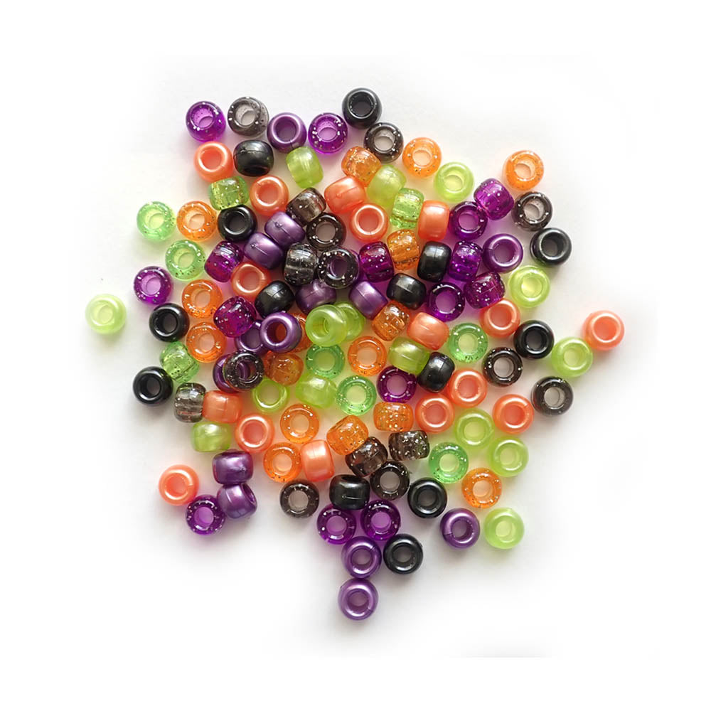 Halloween Sparkle &amp; Shimmer Mix Plastic Pony Beads 6 x 9mm, 500 beads