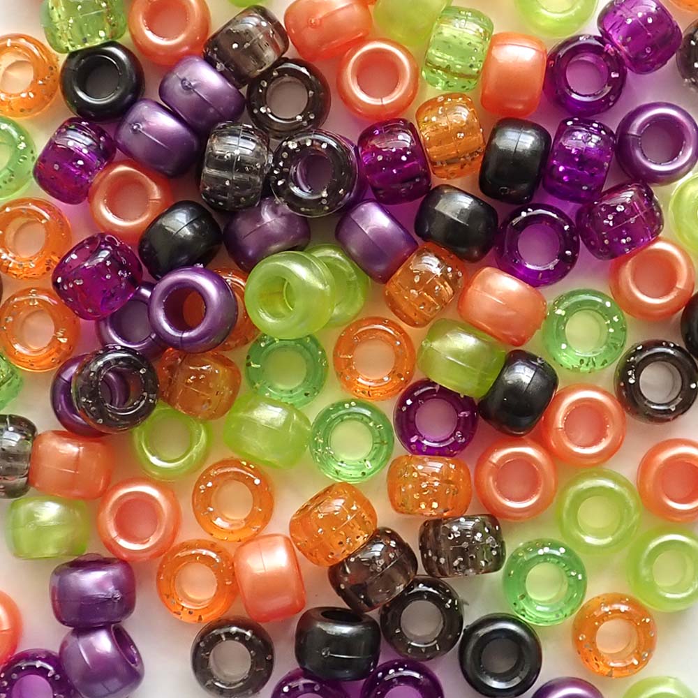 Halloween Sparkle & Shimmer Mix Plastic Pony Beads 6 x 9mm, 1500 beads