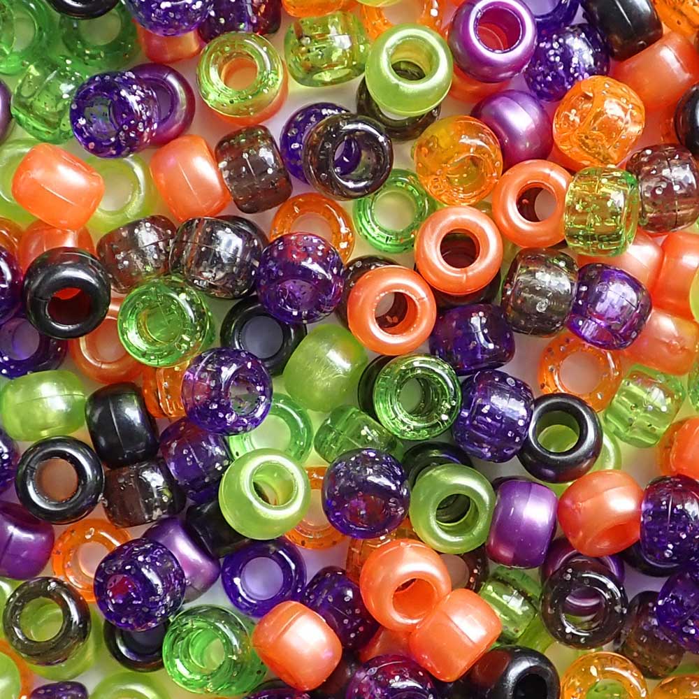 Halloween Sparkle &amp; Shimmer Mix Plastic Pony Beads, 6 x 9mm, 500 beads
