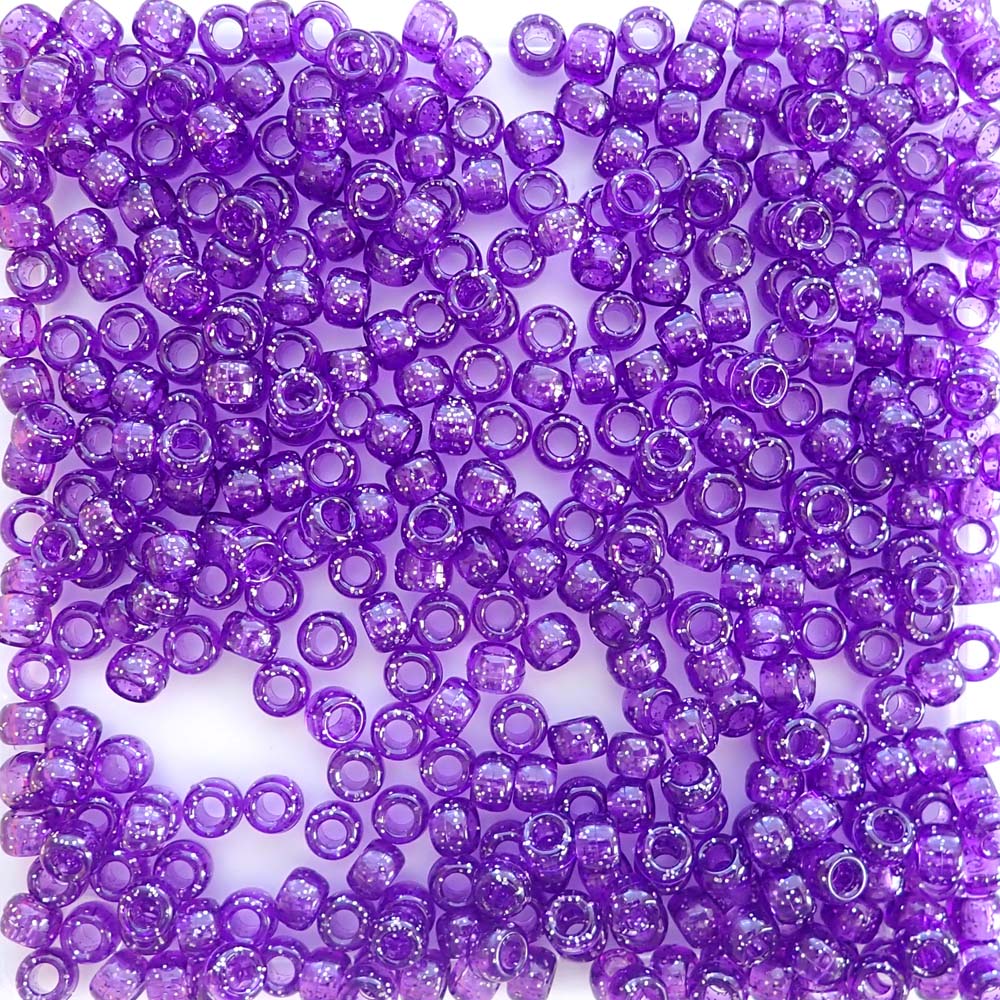 Purple Glitter Plastic Craft Pony Beads 6x9mm, 500 beads Bulk Pack - Bead  Bee