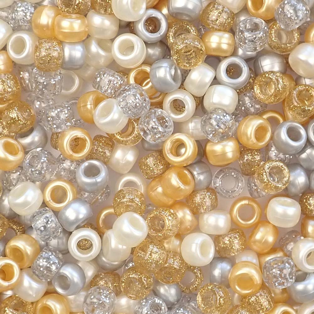 Classic Glamour Mix Plastic Pony Beads. Size 6 x 9 mm. Craft Beads. Made in the USA. Bulk Pack.