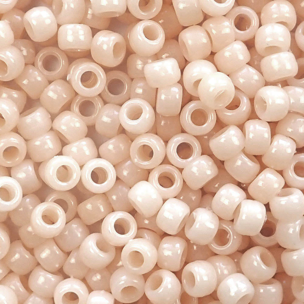 Light Peachy Cream Plastic Pony Beads. Size 6 x 9 mm. Craft Beads. Bulk Pack.