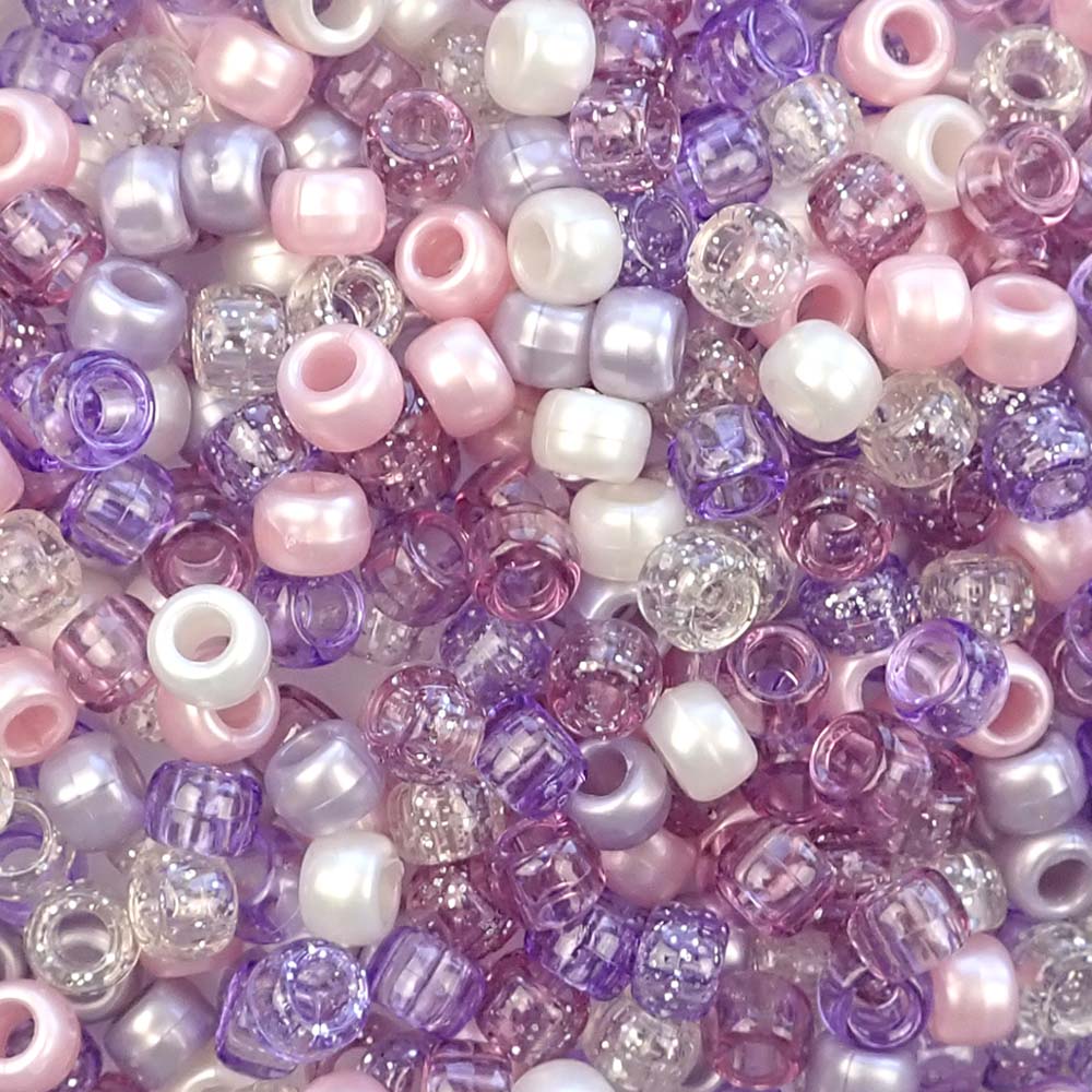 Light Purple Pink Ice Mix Plastic Pony Beads. Size 6 x 9 mm. Craft Beads. Made in the USA. Bulk Pack.