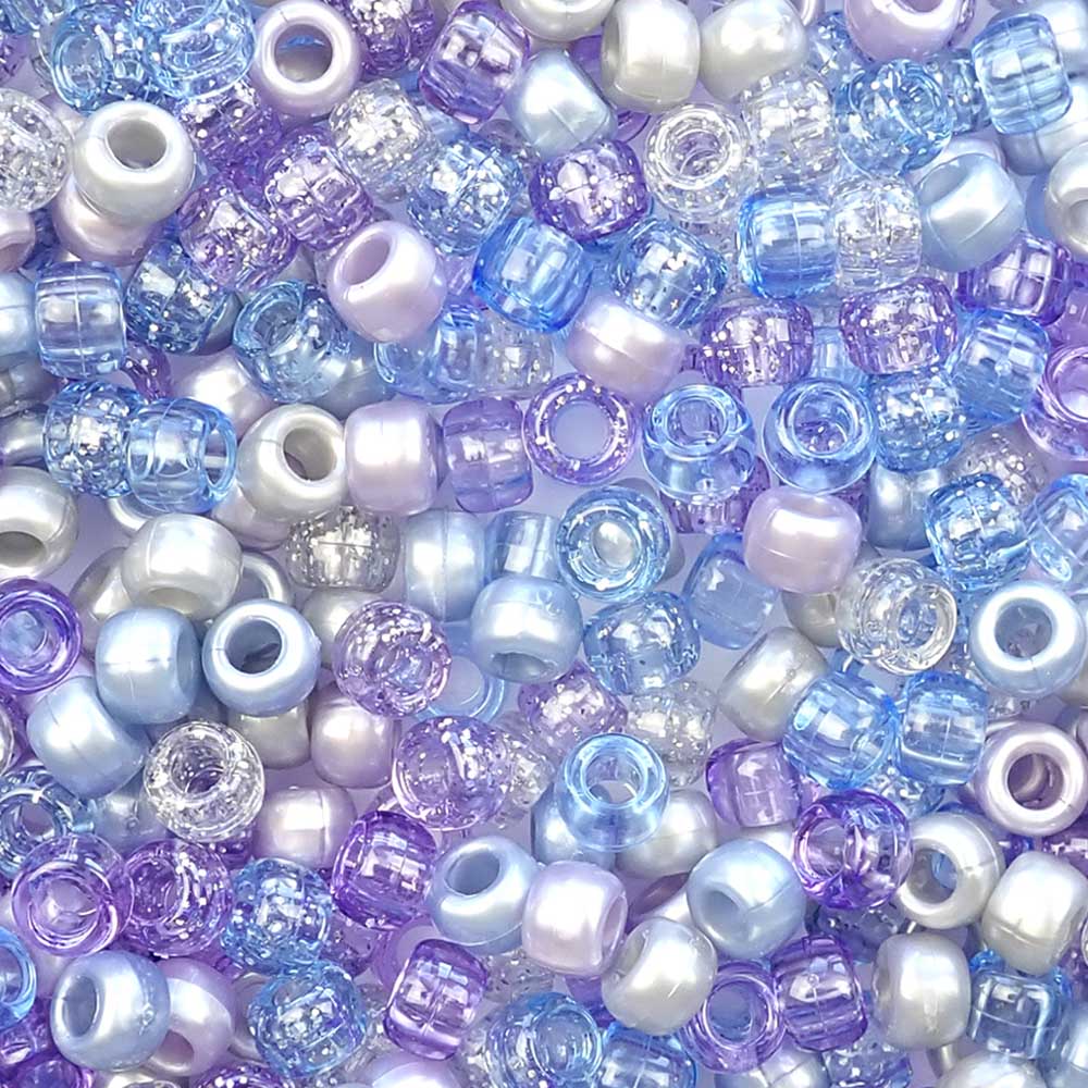 Blue &amp; Purple Ice Mix Plastic Pony Beads. Size 6 x 9 mm. Craft Beads. Made in the USA. Bulk Pack.