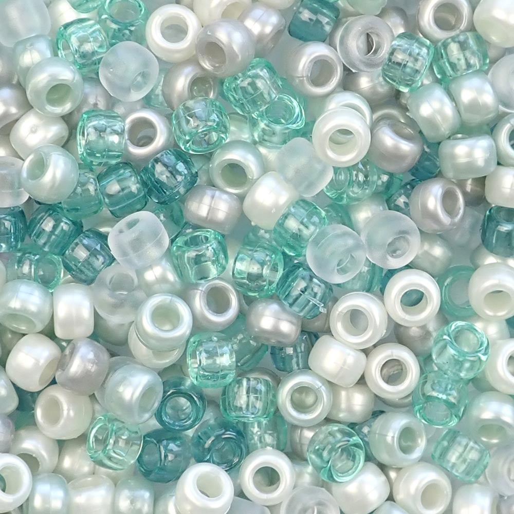 Ocean Mist Mix Plastic Pony Beads. Size 6 x 9 mm. Craft Beads. Made in the USA. Bulk Pack.